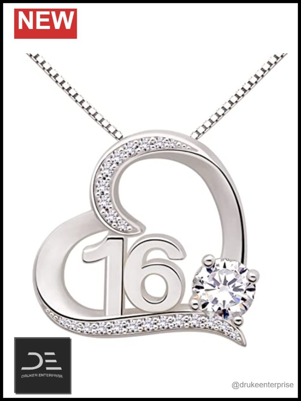 Sterling Silver Sweet 16 Birthday CZ Love Letter Pendant Necklace